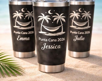 Personalized Travel Tumbler 20oz, Custom Vacation Cup, Beach Trip Cup, Bachelorette Party Gift, Girls Trip Tumbler, Name Engraved