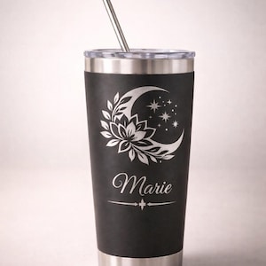 Personalized Birthflower Tumbler with Celestial Moon Design – Witchy Practical Magic Gift for Her, Unique Birthday or Best Friend Gift
