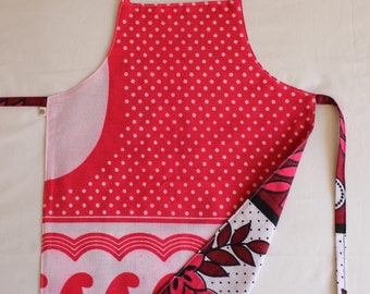 Reversible Child Apron, Kanga - Pink Polkadots and Flowers, Small Kids