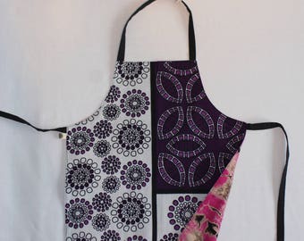 Reversible Child Apron, East-meets-West - Purple Bubbles and Pink Tie-Dye, Small Kids Apron