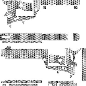 May include: Black and white patterned vinyl cutouts, possibly for a firearm. The cutouts feature a geometric design. The image shows several pieces, possibly a kit for customisation or detailing.