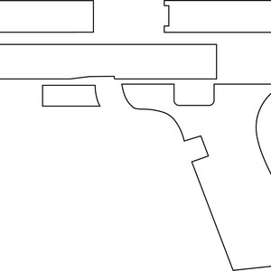 May include: A black and white line drawing of a disassembled handgun, showing the slide, frame, and various internal components arranged in a schematic layout. The image features clean, bold outlines against a plain white background.