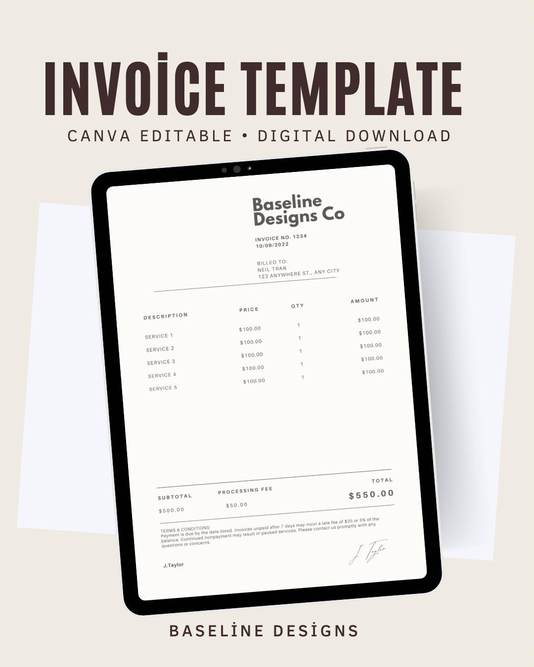 Editable Invoice Template for Small Business | Canva Invoice | Modern ...