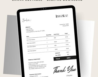 Editable Invoice Template for Small Business | Canva Invoice | Clean Professional Billing Template