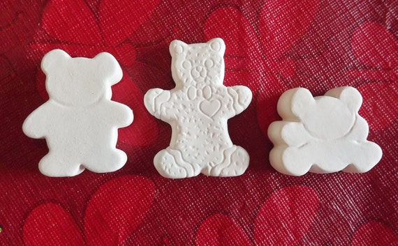 Lot De 3 Ours En Biscuit Céramique - Peinture 'Un Peu De Joie' - Décoration