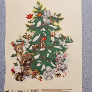 Vintage Water Mount Decals - Adorable Woodland Animals Decorating a Christmas Tree in the Snow - Extra Large Size