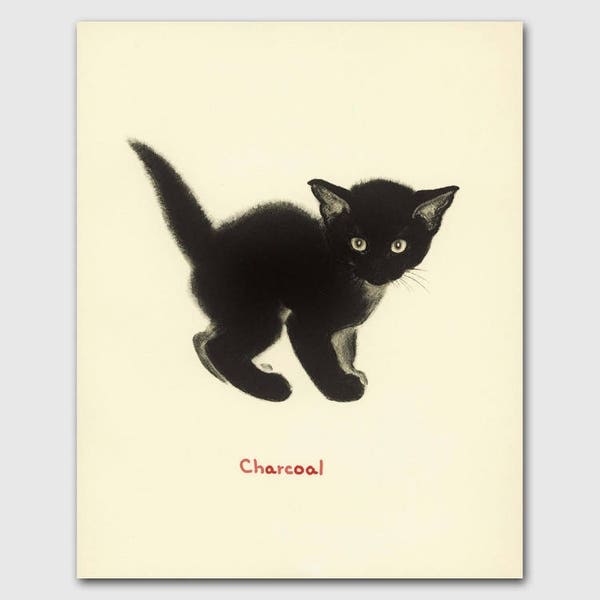 Cat Art Print, Black Cat Art (Vintage Cat Illustration, Chat Noir Gift) Clare Turlay Newberry --- "Charcoal"