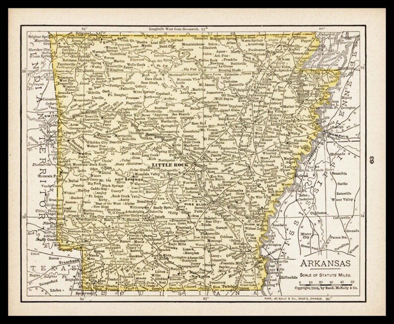 Small Arkansas Map Of Arkansas State Map Map Wall Decor Etsy