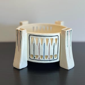 Antique Weller Pottery Creamware Planter: Arts & Crafts Pierced Ceramic