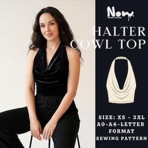 Halter Cowl Top Pattern PDF | Backless Halter Neck Crop Top | Cowl Neck Party Top | A4 A0 US Letter | XS-3XL