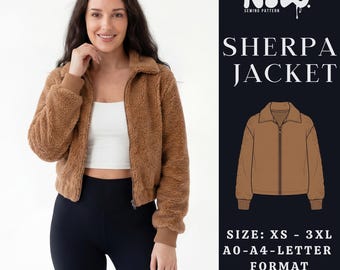 Sherpa Jacket Sewing Pattern | Zip Up Fleece Jacket PDF | Cropped Outerwear Pattern | XS-3XL