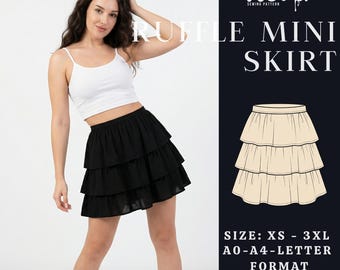 Ruffle Mini Skirt Pattern | Women Skirt PDF | Intermediate Sewing | XS to 3XL | Instant Download | A0, A4 and US Letter