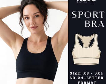 Sport Bra PDF Sewing Pattern | Racerback Crop Top | Size XS-3XL | Beginner Easy Top | Instant Download | A0, A4 and US Letter