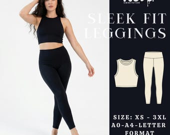 Sleek Fit Leggings Pattern PDF | Sport Leggings Sewing Pattern | High Rise Yoga Pants | A4 A0 US Letter | XS-3XL