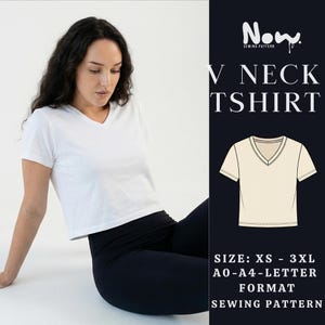 V Neck Tshirt PDF Sewing Pattern | Basic V Neck Tee | Size XS-3XL | Beginner Easy Top | Instant Download | A0, A4 and US Letter