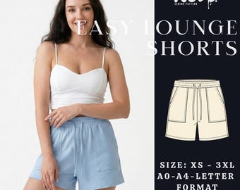 Easy Lounge Shorts Pattern | Elastic Waist Shorts Sewing Pattern | Drawstring Shorts | XS to 3XL | Instant Download | A0, A4 and US Letter