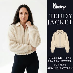 Teddy Jacket PDF Sewing Pattern | Zip Front Sherpa Fleece Jacket | Cropped Outerwear | XS-3XL