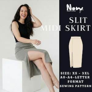 Jupe crayon midi Patron de couture PDF | Jupe fendue | moulante taille haute | A4 A0 Lettre US | TP-3TG