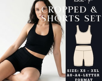 Cropped Tank Set PDF Sewing Pattern | Knit Tank & Shorts | S to 3XL | DIY Loungewear Co-Ord | Instant Download