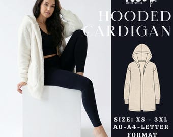 Hooded Sherpa Coat Sewing Pattern | Open Front Fleece Cardigan PDF | Cozy Outerwear | XS-3XL