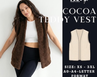 Cocoa Teddy Vest PDF Sewing Pattern | Sherpa Fleece Vest Pattern | A4 A0 US Letter | XS to 3XL | Digital Download | Sewing Template