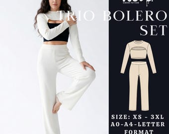 Trio Bolero Set Sewing Pattern PDF | 3 Piece Loungewear Set |  Easy Beginner Sewing | XS–3XL | A4 A0 US Letter
