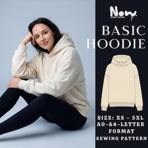 Podstawowy wzór szycia bluzy z kapturem w formacie PDF | Bluza oversize z kapturem | Natychmiastowe pobranie | A4 A0 US Letter | XS-3XL