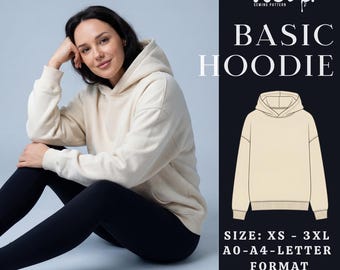 Basic Hoodie Sewing Pattern PDF | Oversized Sweatshirt Hoodie | Instant Download | A4 A0 US Letter | XS-3XL