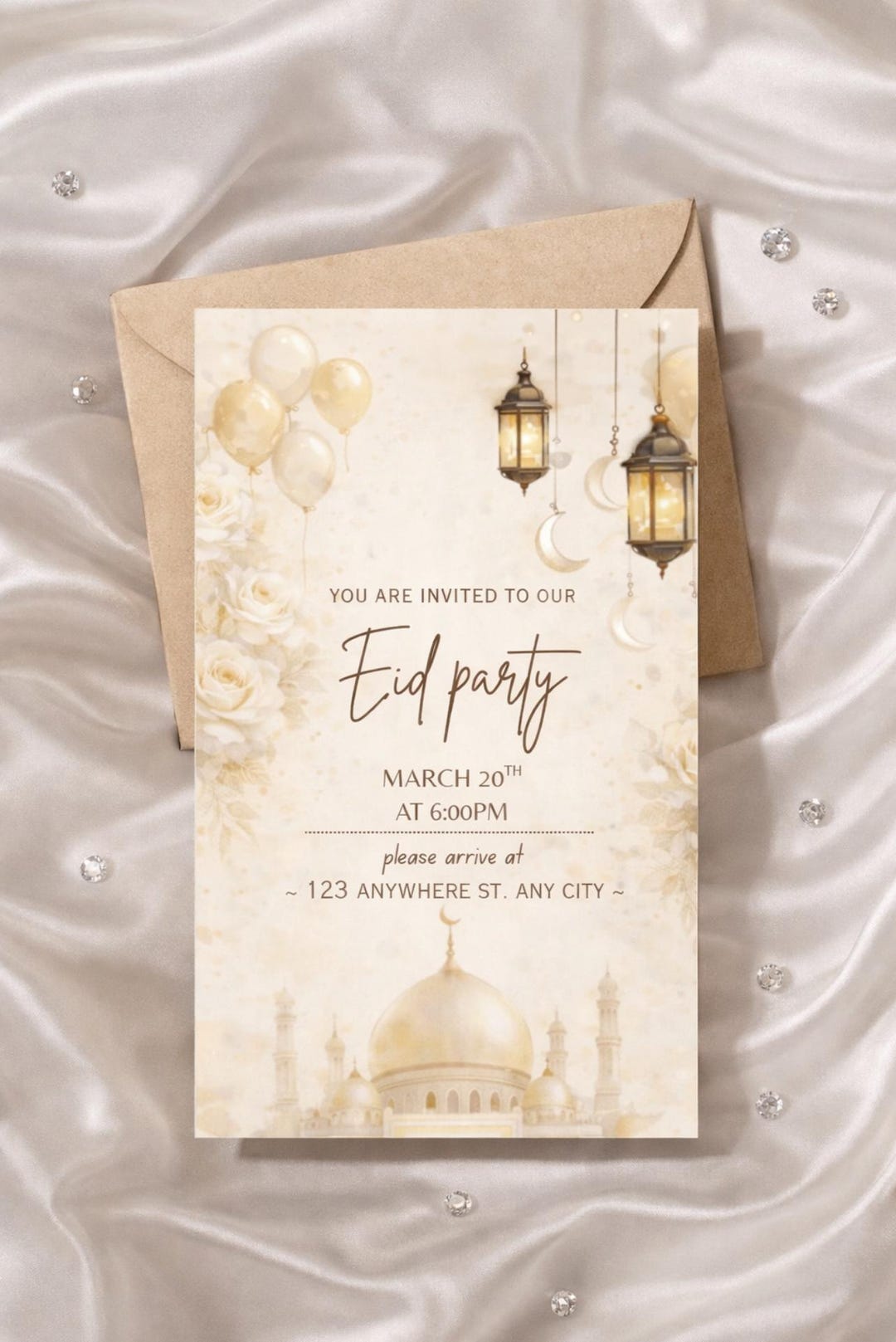 Eid Party Invitation Template, Editable Canva Invite, Islamic ...