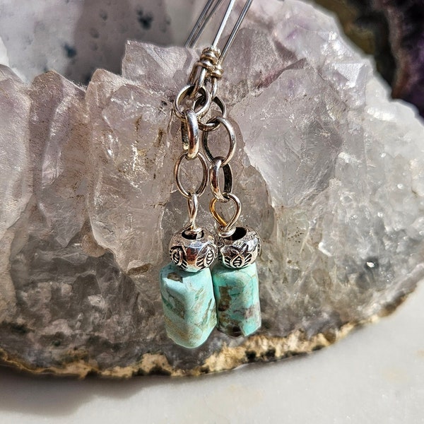 Cowgirl Style, Boho, Sundance Style Earrings, Sterling Silver, Chinese Turquoise Gemstone,  Handmade Jewelry