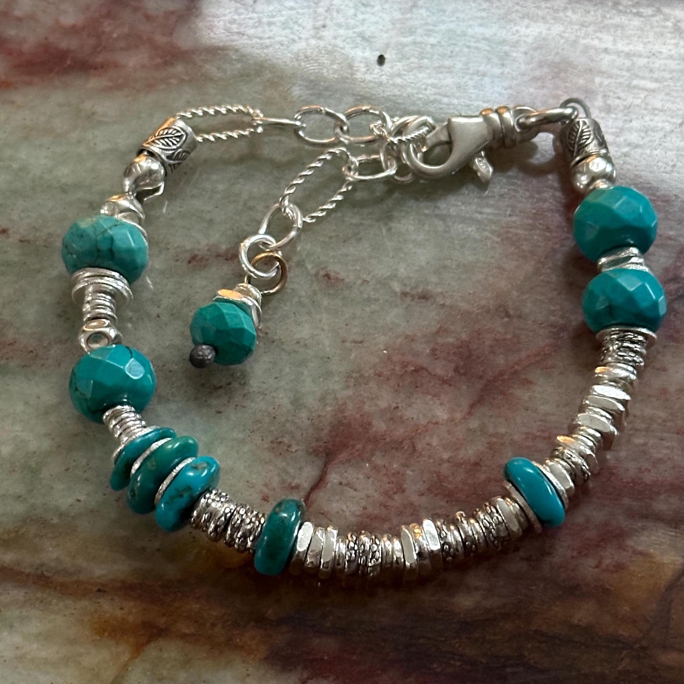 Turquoise and Sterling Silver Hills Tribe Bracelet, Artisan OAK