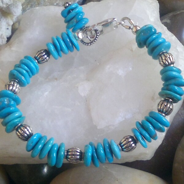 REDUCED ITEM Sundance Country Jewelry, cowgirl rustic rodeo turquoise bracelet, Chunky Sleeping Beauty  Southwest cowgirl style