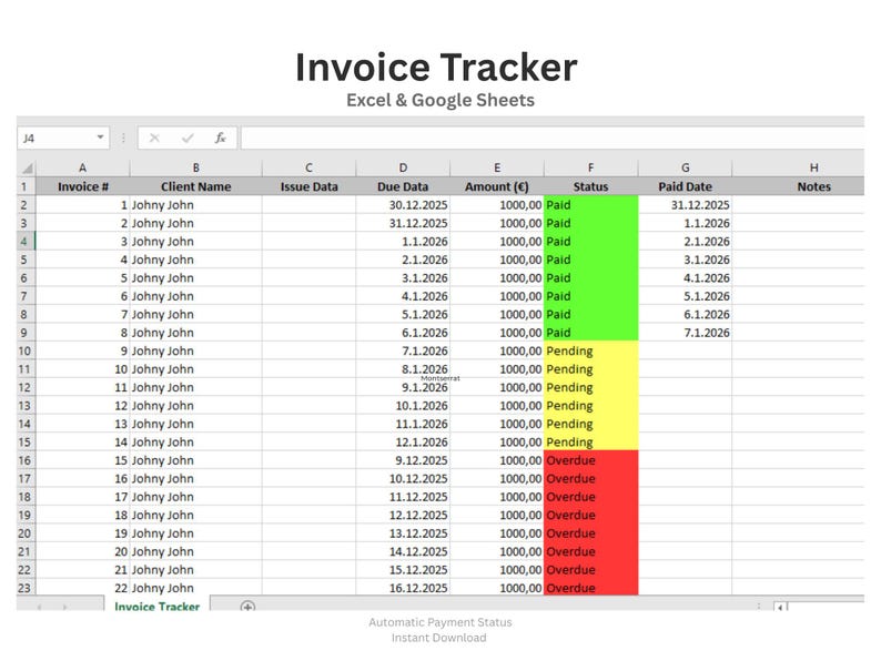 Invoice Tracker Excel & Google Sheets | Simple Payment Tracker ...