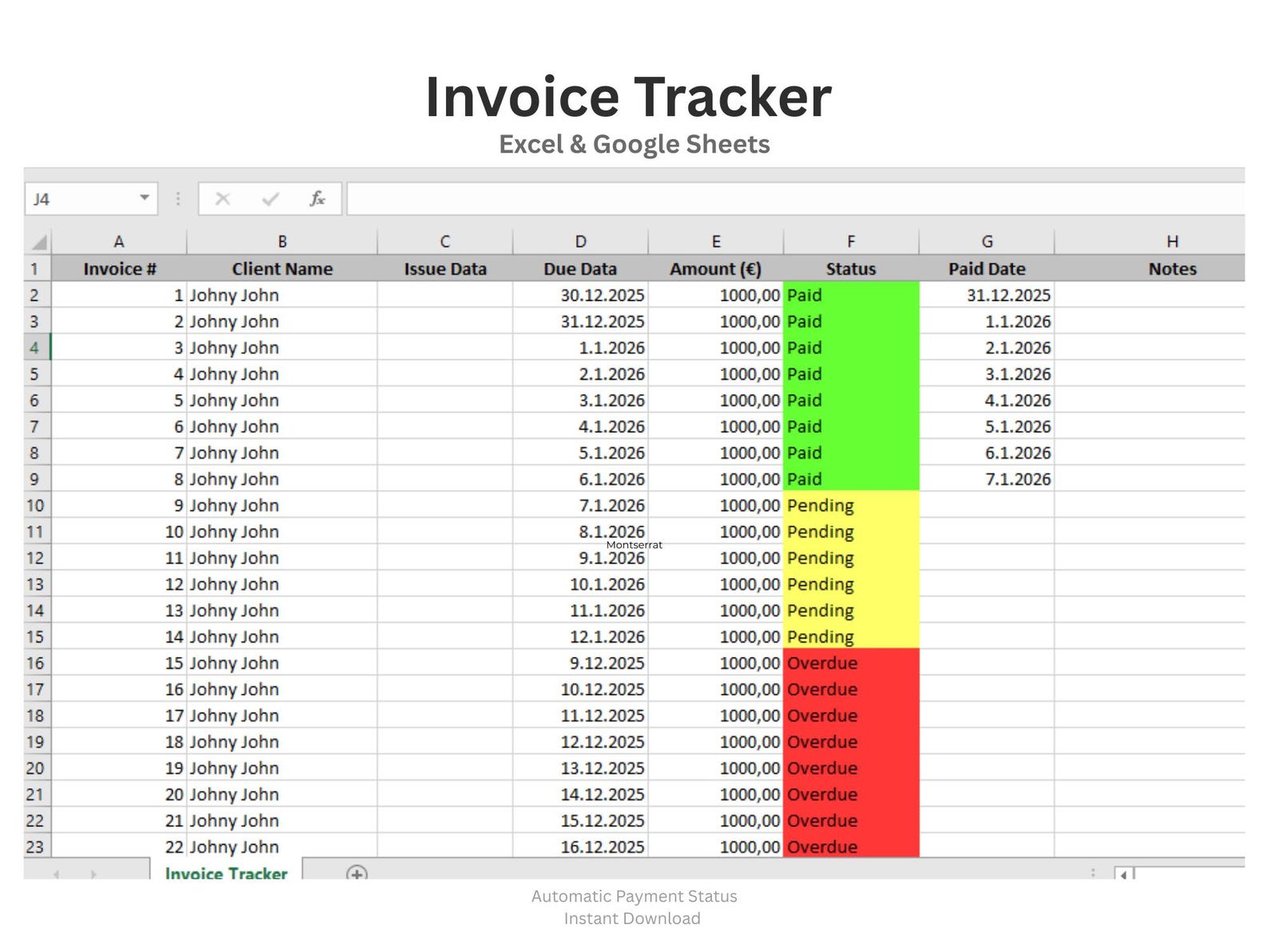 Invoice Tracker Excel & Google Sheets | Simple Payment Tracker ...