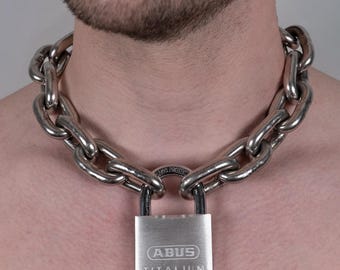 8 mm herrhalsband i rostfritt stål med kedja "The Hunk"