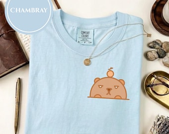 Camiseta con diseño de bolsillo de capibara / Camiseta gráfica de capibara, camiseta de animales kawaii, colores cómodos, regalo para amantes de los capibaras
