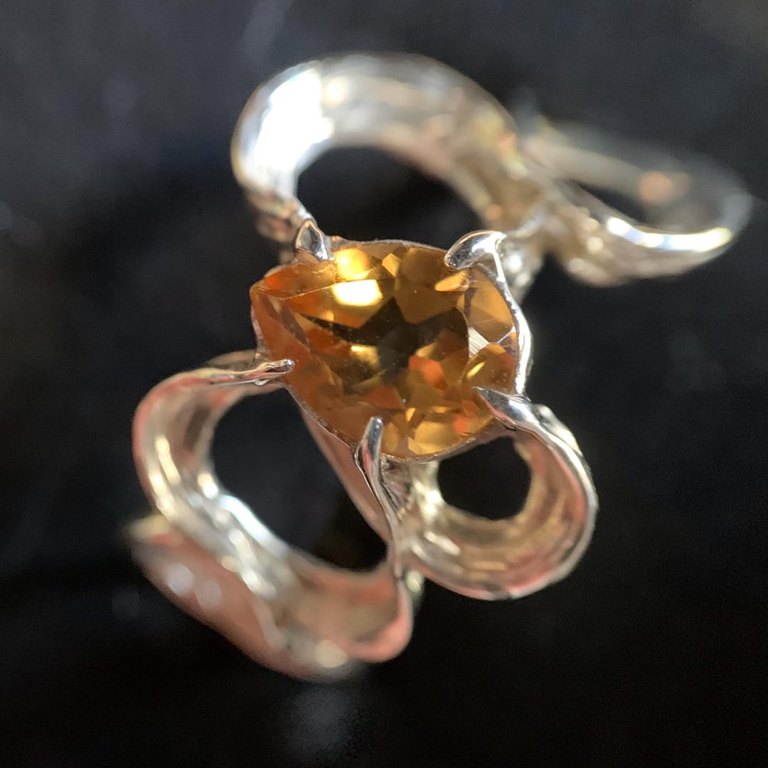 NEW 7.5 Sterling Silver Sculptural Ring With Prong Set Pear Citrine by ...