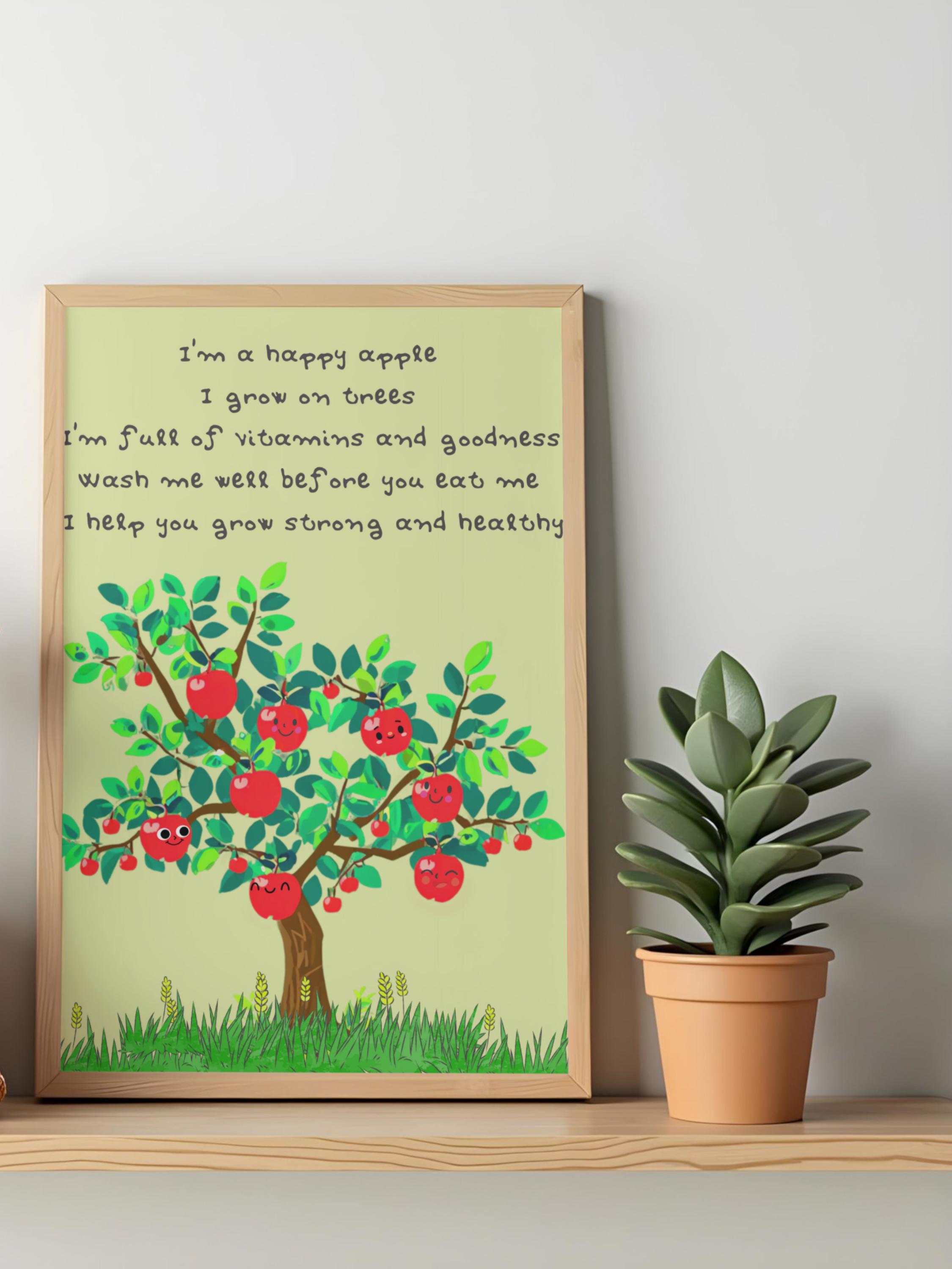 Happy Apple Tree Art Print | Healthy Fruits Educational Poster (digital ...