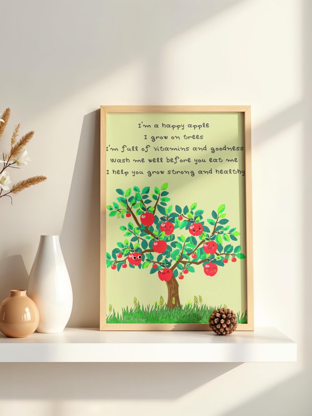 Happy Apple Tree Art Print | Healthy Fruits Educational Poster (digital ...