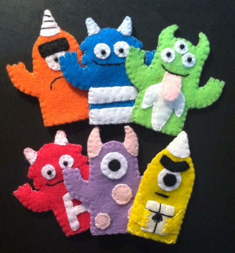Cute Monster Hand Sewn Wool Felt Finger Puppet Etsy