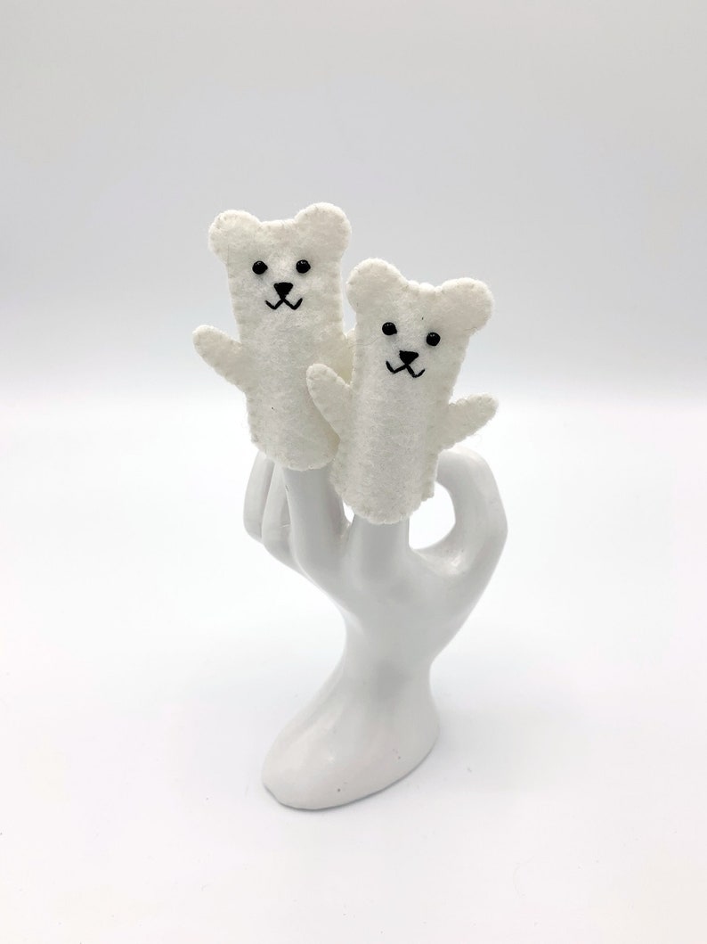 Felt Polar Bear Hand Sewn Wool Felt Finger Puppet