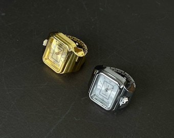 Rektangulär vintageinspirerad klockring | Justerbar retroklocka | Statement-smycken | Unisex