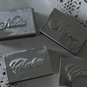 Handcrafted Aluminum Matchbox Holder, Embossed Cursive Name Design, Keepsake Match Case