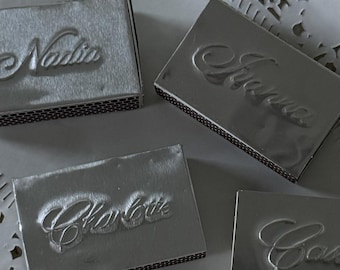 Handcrafted Aluminum Matchbox Holder, Embossed Cursive Name Design, Keepsake Match Case