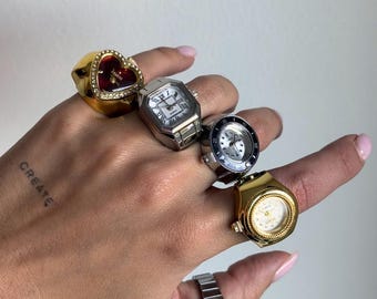 Vintageinspirerade klockringar | Justerbar retroklocka | Statement-smycken | Unisex