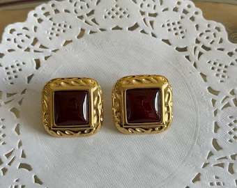 Parisian Style Gold Rope Red Enamel Earrings