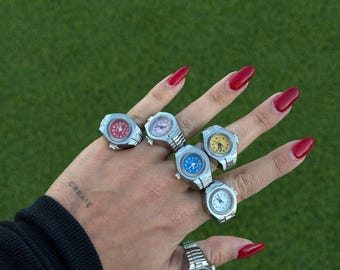 Y2K Vintage-inspirerad klockring, Minifunktionell klockring, Retroklocka, Justerbart armband
