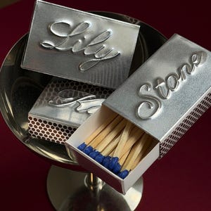 Custom Handcrafted Aluminum Matchbox Holder, Embossed Cursive Name Design, Keepsake Match Case