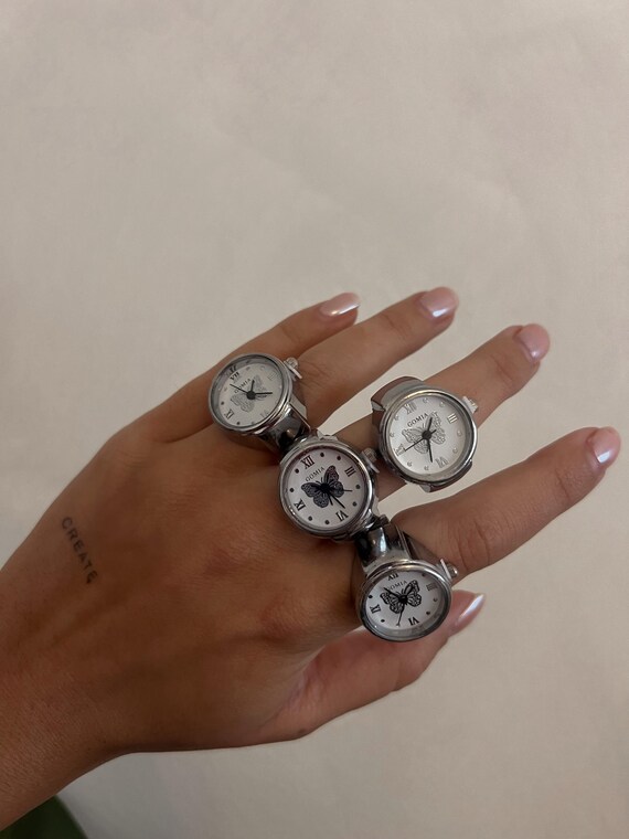 Butterfly Watch Ring | Y2K Stainless Steel Finger Watch - Etsy Israel