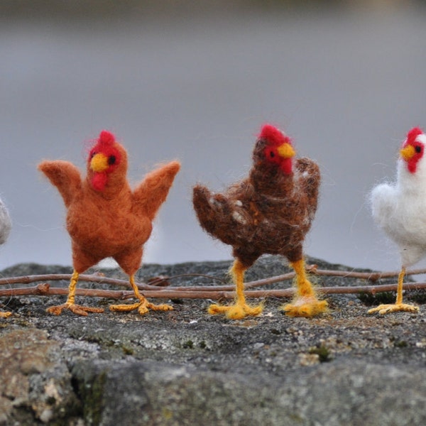 Needle Felted Chicken Sculptures, Rhode Island Reds